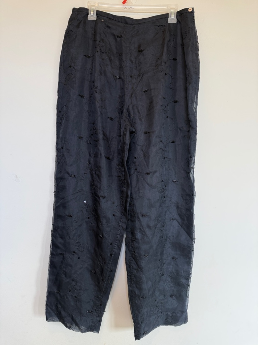 Valerie Stevens Black Embroidered Wide-Leg Trousers